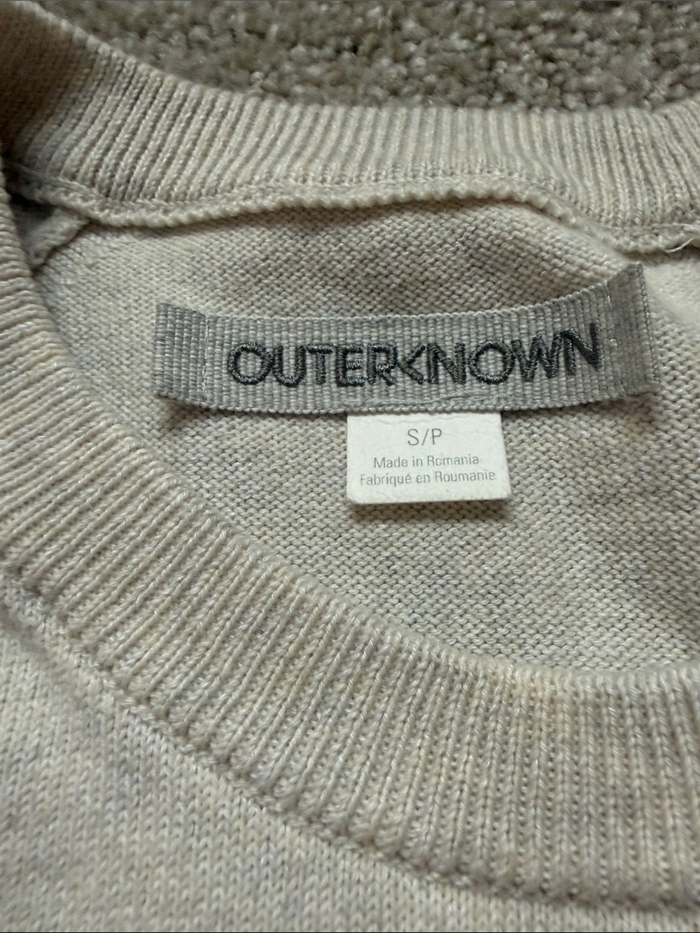 Outerknown Cream Crewneck Sweater with Rainbow Stripe Detail size Small - Picture 3 of 6